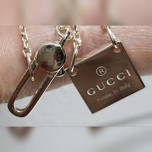 GUCCI .925 Sterling Silver Trademark Necklace with Square Tag NEW - MINIMALIST